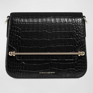 Strathberry Ace Mini Black Croc Embossed